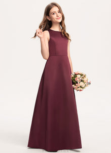 Junior Bridesmaid Dresses Neck Satin Floor-Length Scoop Cassidy A-Line