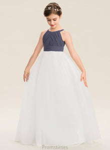 With Tulle Ruffle Neck Scoop A-Line Hana Floor-Length Junior Bridesmaid Dresses Chiffon