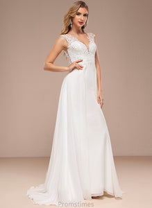 Sweep Chiffon Wedding Train V-neck Wedding Dresses Lace A-Line Dress Alani