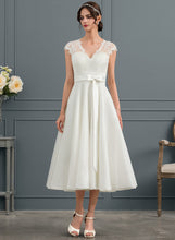 Load image into Gallery viewer, Satin Wedding Dresses Dress V-neck With Madisyn Tea-Length Wedding A-Line Bow(s)