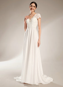 Court Bow(s) Dress V-neck A-Line Wedding Train Wedding Dresses With Brooke