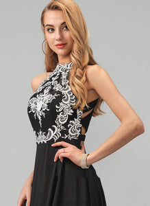 A-Line Henrietta Floor-Length With Lace Chiffon Prom Dresses Scoop Neck