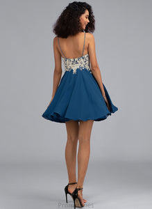 Alana Short/Mini With A-Line Beading Chiffon Lace V-neck Prom Dresses