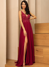 Load image into Gallery viewer, Floor-Length V-neck Chiffon With Prom Dresses Mattie Sequins A-Line