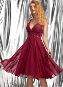 Chiffon A-Line With Knee-Length V-neck Sequins Evangeline Prom Dresses