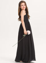 Load image into Gallery viewer, Chiffon Floor-Length Lace A-Line Coral Junior Bridesmaid Dresses One-Shoulder