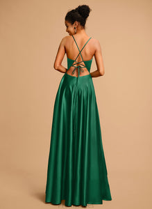 Maleah Floor-Length Prom Dresses V-neck A-Line Satin