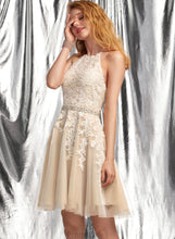 Load image into Gallery viewer, Lace A-Line With Tamara Tulle Sequins Prom Dresses Halter Beading Short/Mini