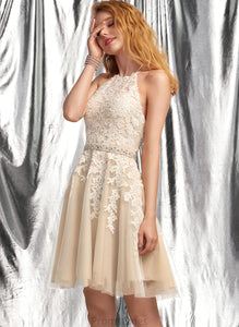 Lace A-Line With Tamara Tulle Sequins Prom Dresses Halter Beading Short/Mini