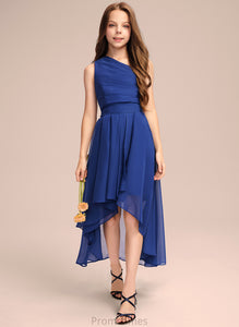 A-Line One-Shoulder Asymmetrical Bow(s) Chiffon Cindy With Ruffles Junior Bridesmaid Dresses