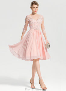 Wedding Dresses Chiffon With Wedding Lace A-Line V-neck Ashley Knee-Length Beading Dress