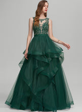 Load image into Gallery viewer, Lace Tulle Avery Prom Dresses Floor-Length With Ball-Gown/Princess Ruffle Scoop Neck