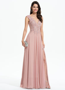 A-Line Floor-Length V-neck Kallie Prom Dresses Chiffon