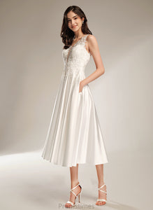 Dress A-Line Wedding With Tea-Length Ingrid Pockets V-neck Wedding Dresses