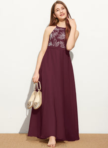 Chiffon Neck With Floor-Length Lace Junior Bridesmaid Dresses Bryanna A-Line Bow(s) Scoop