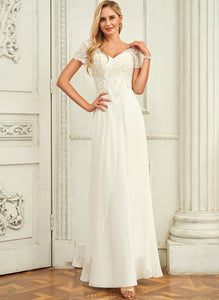 Lace Chiffon A-Line V-neck Leila Wedding Wedding Dresses Lace Floor-Length With Dress