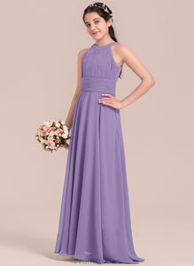 Breanna Floor-Length Ruffle Scoop Chiffon Neck Junior Bridesmaid Dresses A-Line With