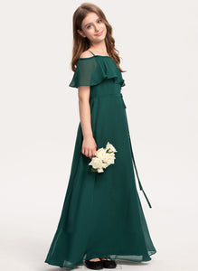 Bow(s) With Off-the-Shoulder Junior Bridesmaid Dresses Andrea Chiffon Floor-Length A-Line