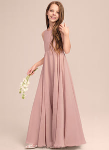 Chiffon A-Line Floor-Length Junior Bridesmaid Dresses Jasmin Scoop With Bow(s) Neck