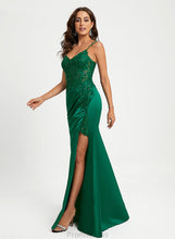 Load image into Gallery viewer, Satin V-neck Prom Dresses Lace Floor-Length Sequins Sheath/Column With Nell