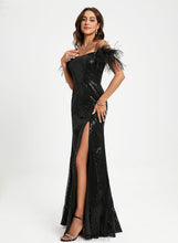 Load image into Gallery viewer, Scoop Sheath/Column Floor-Length Sequins Sequined Aubrie With Prom Dresses Feather Neck