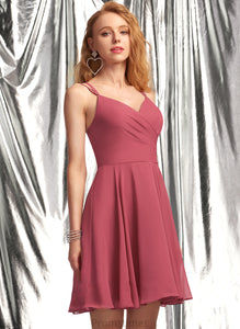 V-neck Short/Mini Chiffon Prom Dresses A-Line With Abigail Ruffle