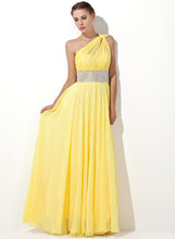 Load image into Gallery viewer, Ruffle With A-Line Prom Dresses One-Shoulder Ayla Chiffon Floor-Length Beading