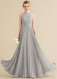 Neck Floor-Length Rhoda Scoop Prom Dresses A-Line With Chiffon Lace Pleated