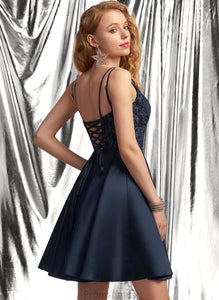 Lace Sequins Prom Dresses Satin With Neckline Kamari Square Short/Mini A-Line