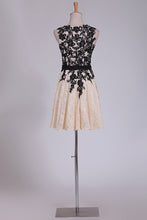 Load image into Gallery viewer, Homecoming Dresses Scoop A Line Short Lace With Applique And Sash