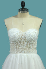 Load image into Gallery viewer, 2024 Sweetheart Wedding Dresses A Line Tulle With Beads Sweep Train