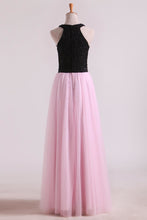 Load image into Gallery viewer, 2024 Bicolor Prom Dresses A-Line Scoop Floor-Length Tulle Black Bodice Zipper Back