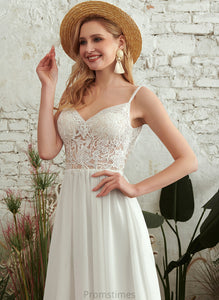 Split V-neck Beading Dress Zoe A-Line Floor-Length Wedding Dresses Front Wedding With