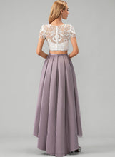 Load image into Gallery viewer, Scoop Meredith Asymmetrical Prom Dresses Neck With Pockets A-Line Satin Lace