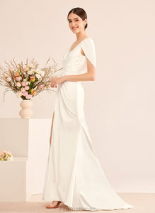 Train Sweep Ruffle V-neck Wedding Dresses Wedding Kaia A-Line Dress With