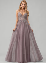 Load image into Gallery viewer, With Lace V-neck Beading Floor-Length Liliana Sequins Tulle A-Line Prom Dresses