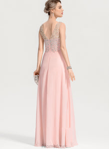 Chiffon With Beading Sequins A-Line Split Georgia Front V-neck Floor-Length Prom Dresses