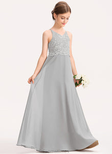 Lace Gertrude Chiffon V-neck A-Line Floor-Length Junior Bridesmaid Dresses