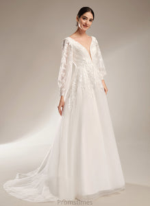 Train With Wedding Sequins Ball-Gown/Princess Dress Chapel Wedding Dresses V-neck Laylah