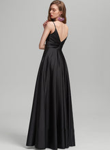 Load image into Gallery viewer, A-Line Satin Prom Dresses With Floor-Length V-neck Split Ruffle Sheila Front