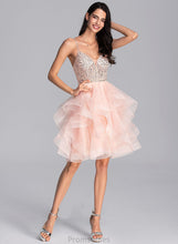 Load image into Gallery viewer, Sequins V-neck Knee-Length Ball-Gown/Princess Beading Hanna Tulle With Prom Dresses