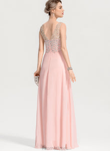 A-Line With Mariah Beading Prom Dresses V-neck Floor-Length Chiffon Sequins