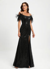 Load image into Gallery viewer, Scoop Sheath/Column Floor-Length Sequins Sequined Aubrie With Prom Dresses Feather Neck