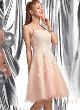 Load image into Gallery viewer, Sequins Prom Dresses Knee-Length With A-Line Tulle Square Larissa Beading Neckline