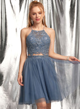 Load image into Gallery viewer, Scoop Tulle Beading Victoria Short/Mini With Prom Dresses Neck Sequins A-Line