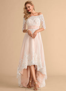 Wedding Tulle Dress A-Line Asymmetrical Wedding Dresses Lace With Sequins Jaslene Satin