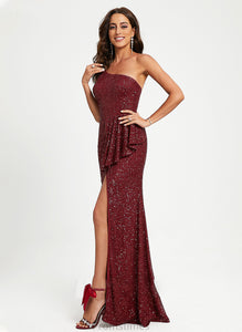 With Sequins Floor-Length Cali Ruffle One-Shoulder Sequined Sheath/Column Prom Dresses