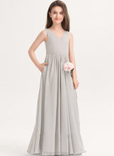 Load image into Gallery viewer, Ashlynn Pockets With Chiffon V-neck Junior Bridesmaid Dresses Floor-Length A-Line