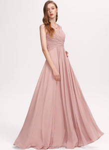 V-neck Chiffon Prom Dresses Amani Floor-Length Ruffle A-Line With