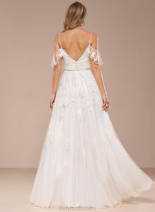 Shoulder Dress Wedding Sequins Beading A-Line Kianna Wedding Dresses Cold Floor-Length Lace Tulle With